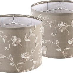 Alternative view of New Arrivals Fabric Drum Lamp Shade with Embroidered Leaf Trim 13 Top x 13 Bottom x 10 High (Spider) Set of 2 Medium Lamp