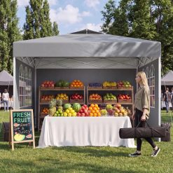Ponevora 10x10 One Push Pop Up Canopy Tent with Vented Roof, White