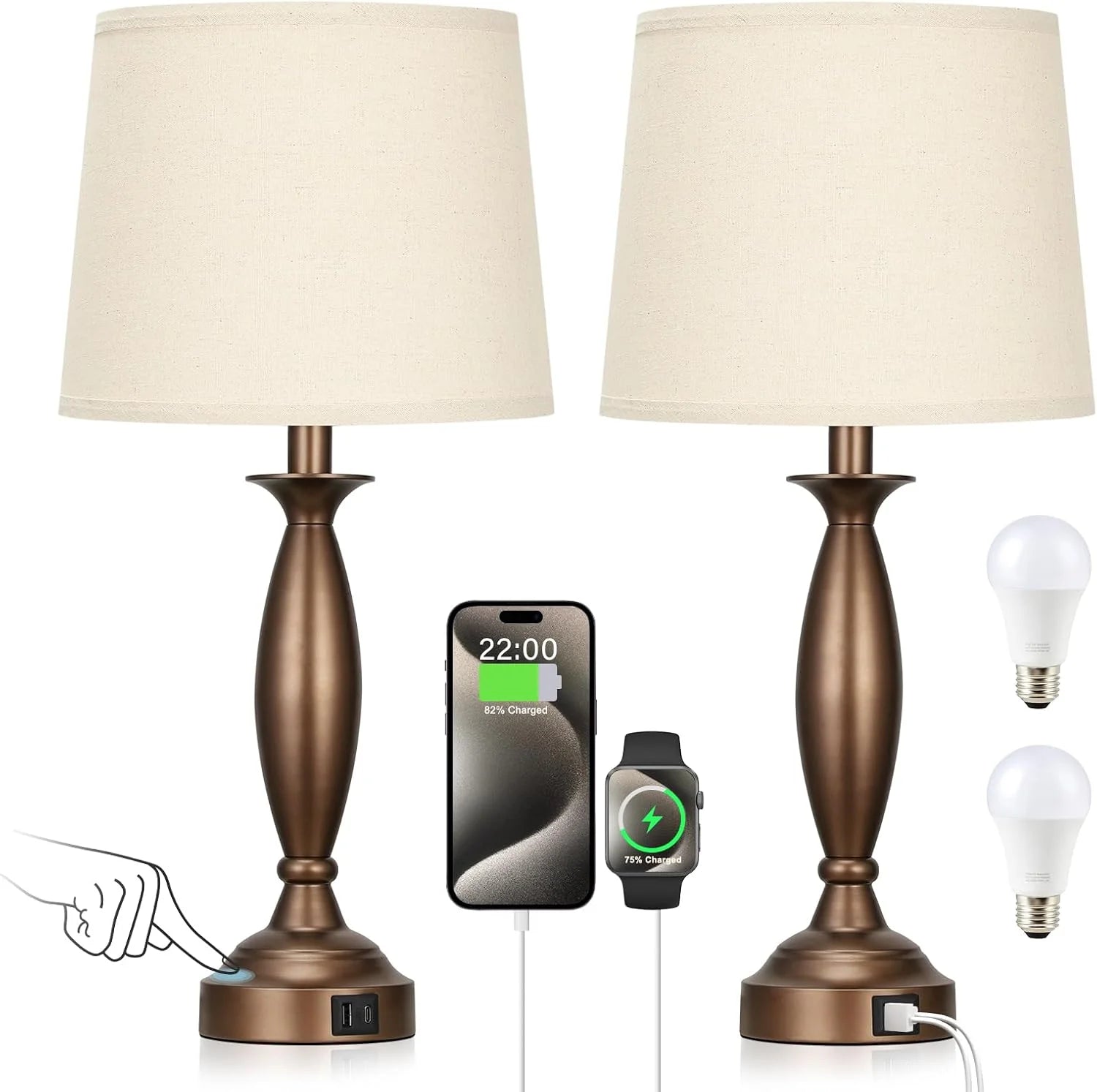 Seealle Touch Bedside Lamps for Nightstand Set of 2, Dimmable, Bulb Included bifanuoyard - Image 13