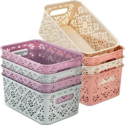 Plastic Storage Baskets, Portable Small Pantry Organizer Baskets Bins with Handle, Stackable Household