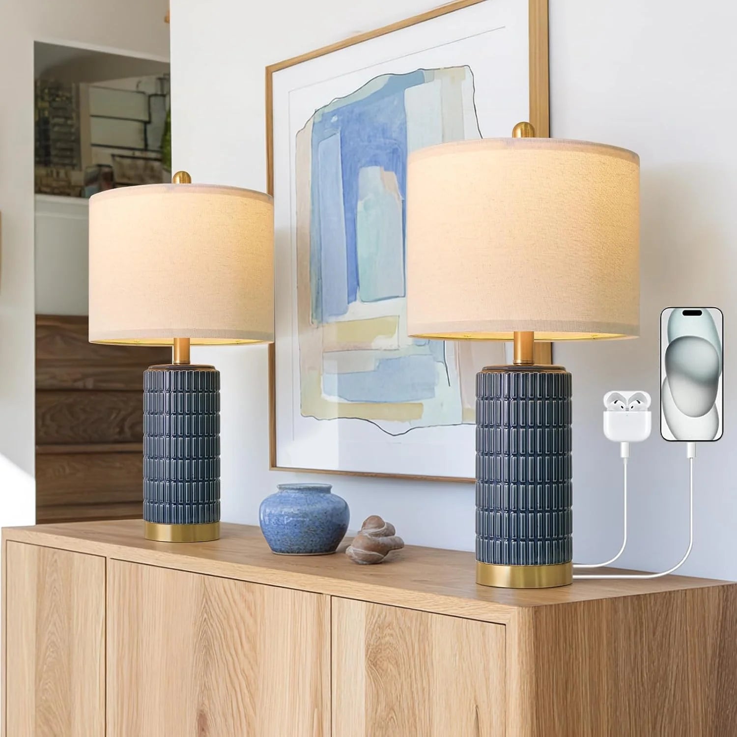PoKat 20.75" Small Modern Ceramic Table Lamps Set of 2 bifanuoyard - Image 11