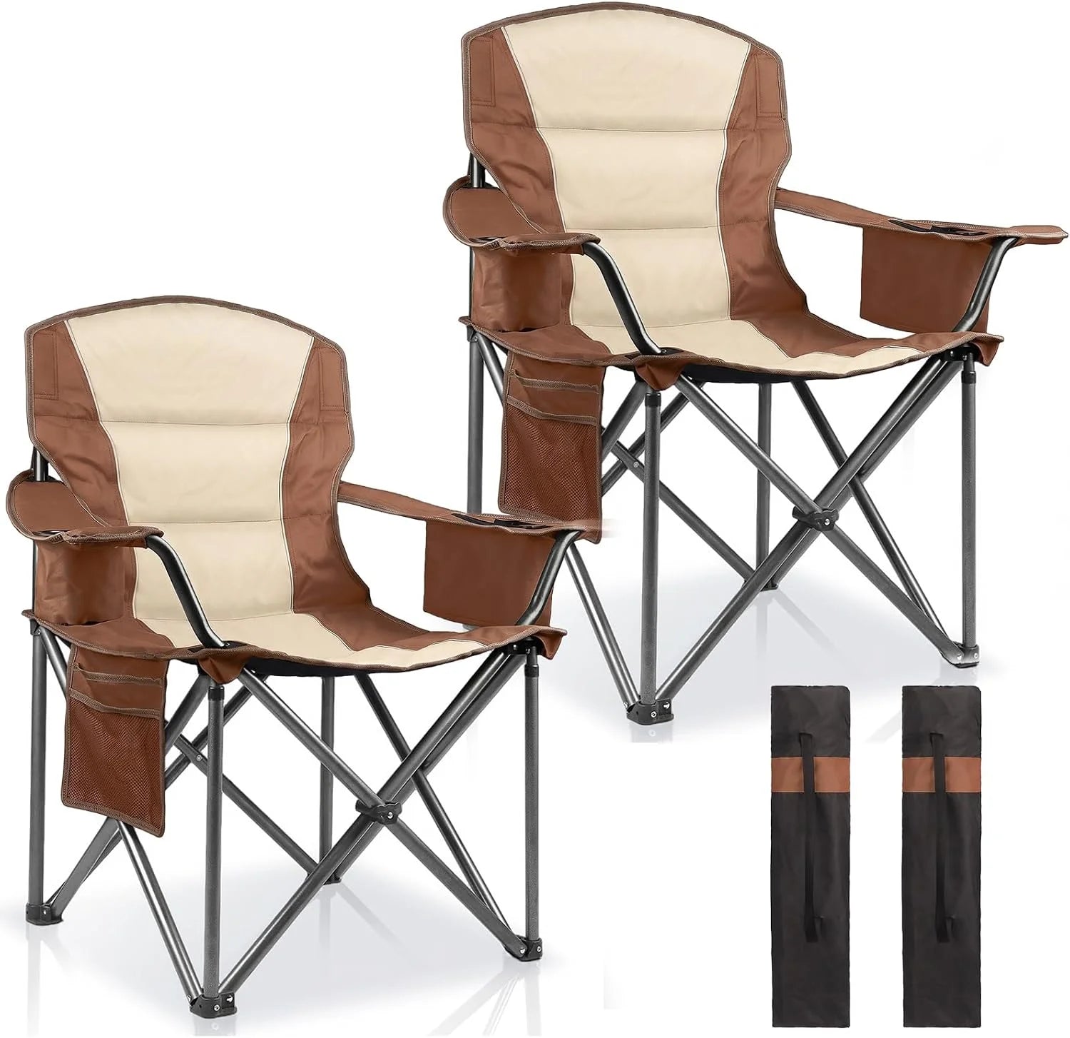 New Arrivals 2 Pack Padded Oversized Camping Chairs for Adults, Heavy Duty Support 400 Lbs, Folding Portable Lawn Chair - Image 7