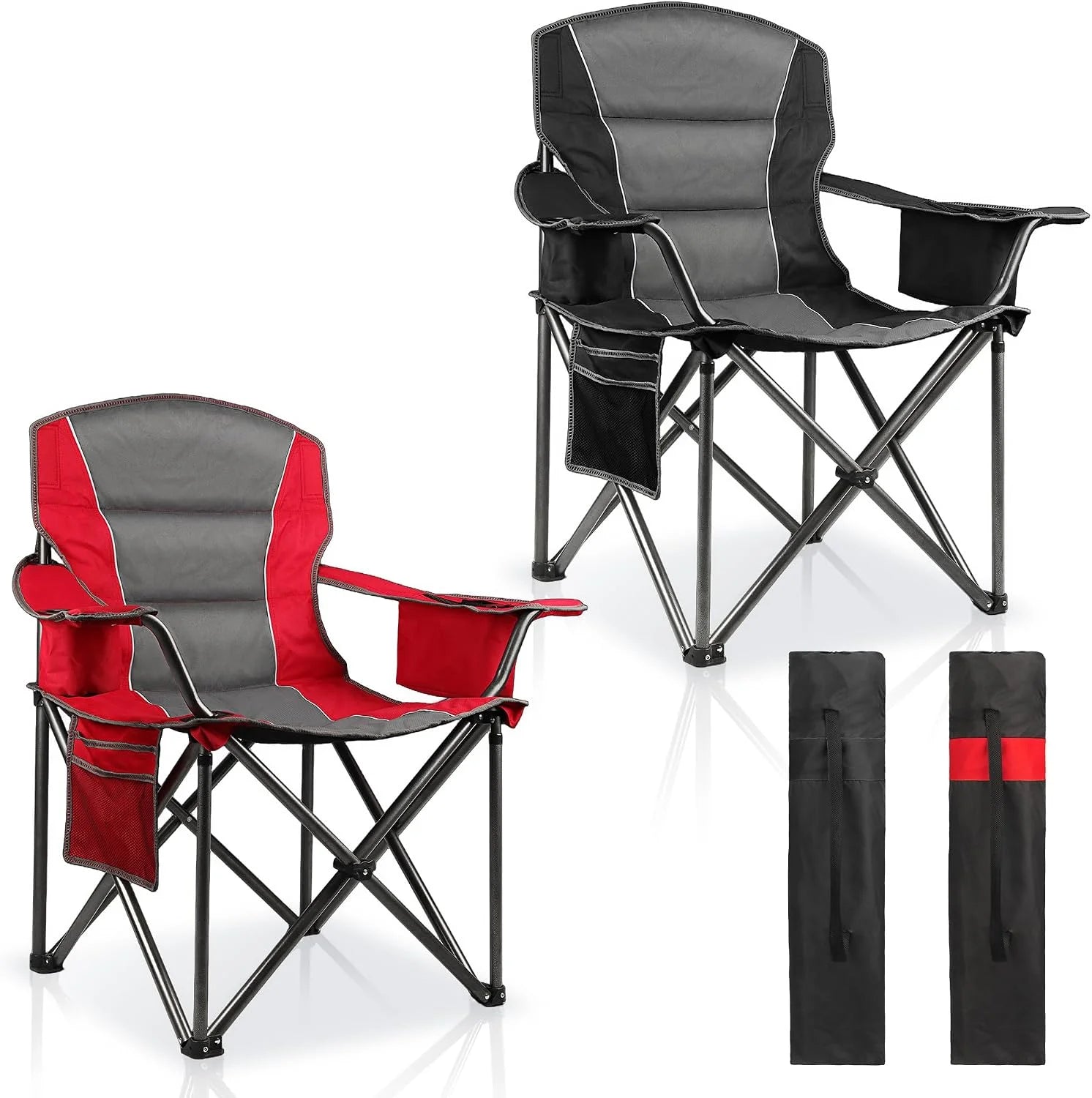 New Arrivals 2 Pack Padded Oversized Camping Chairs for Adults, Heavy Duty Support 400 Lbs, Folding Portable Lawn Chair - Image 5