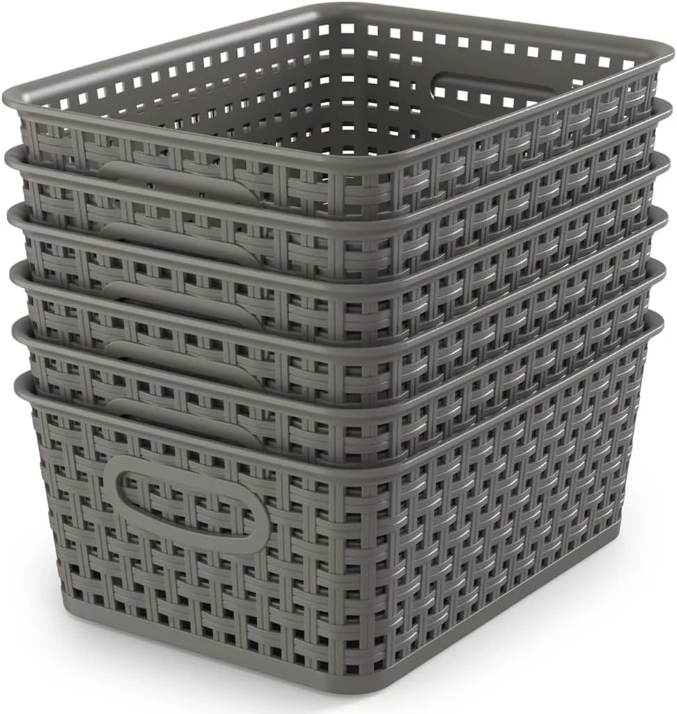 New Arrivals Organizer Baskets, Grey 6-Pack Plastic Woven Baskets, 10.1 x 7.55 x 4.1 - Image 11