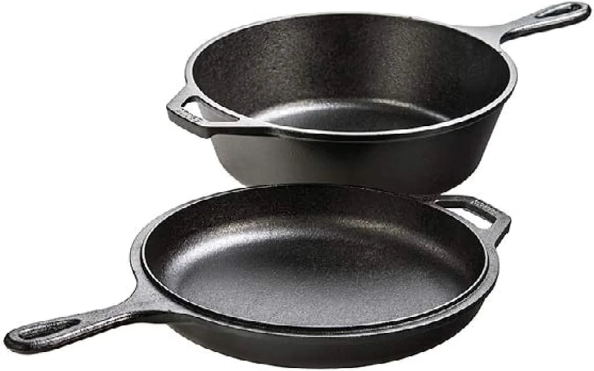 Cast Iron Combo Cooker, PFAS-Free 2-in-1 3.2 Quart Deep Pot and 10.25 Inch Skillet Set