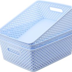 3 Pack Plastic Storage Baskets, Medium, White, Durable Woven Plastic with Built-In Handles bifanuoyard