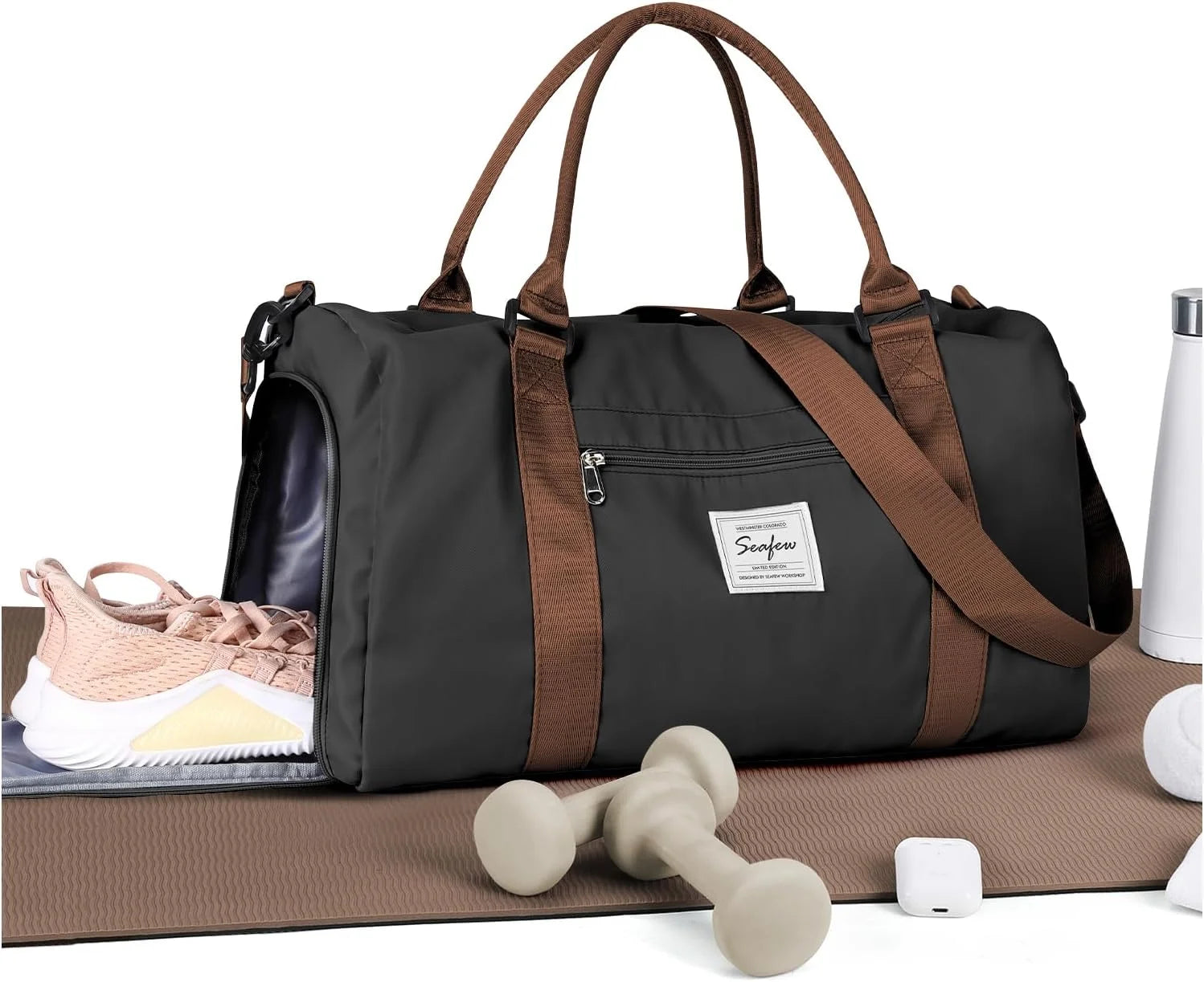 Bag Womens Mens with Shoes Compartment and Wet Pocket Travel Duffel Bag for Women for Plane Sport Gym Tote Bags Swimming Yoga - Image 6