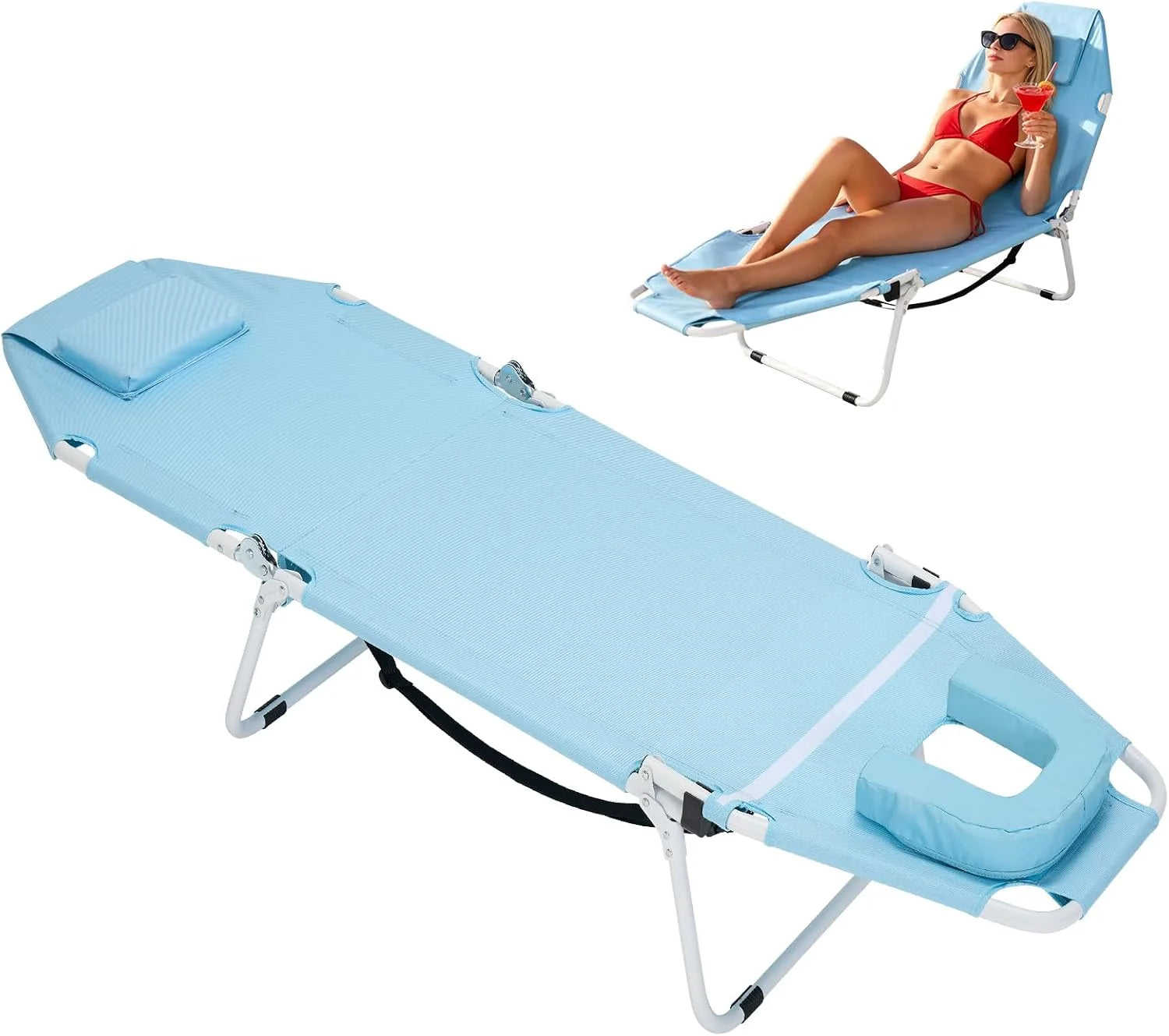 New Arrivals Heavy Duty Tanning Chair, Outdoor 5-Position Folding Chaise Lounge Chair with Pad, Portable Beach Lounge Chair - Image 16