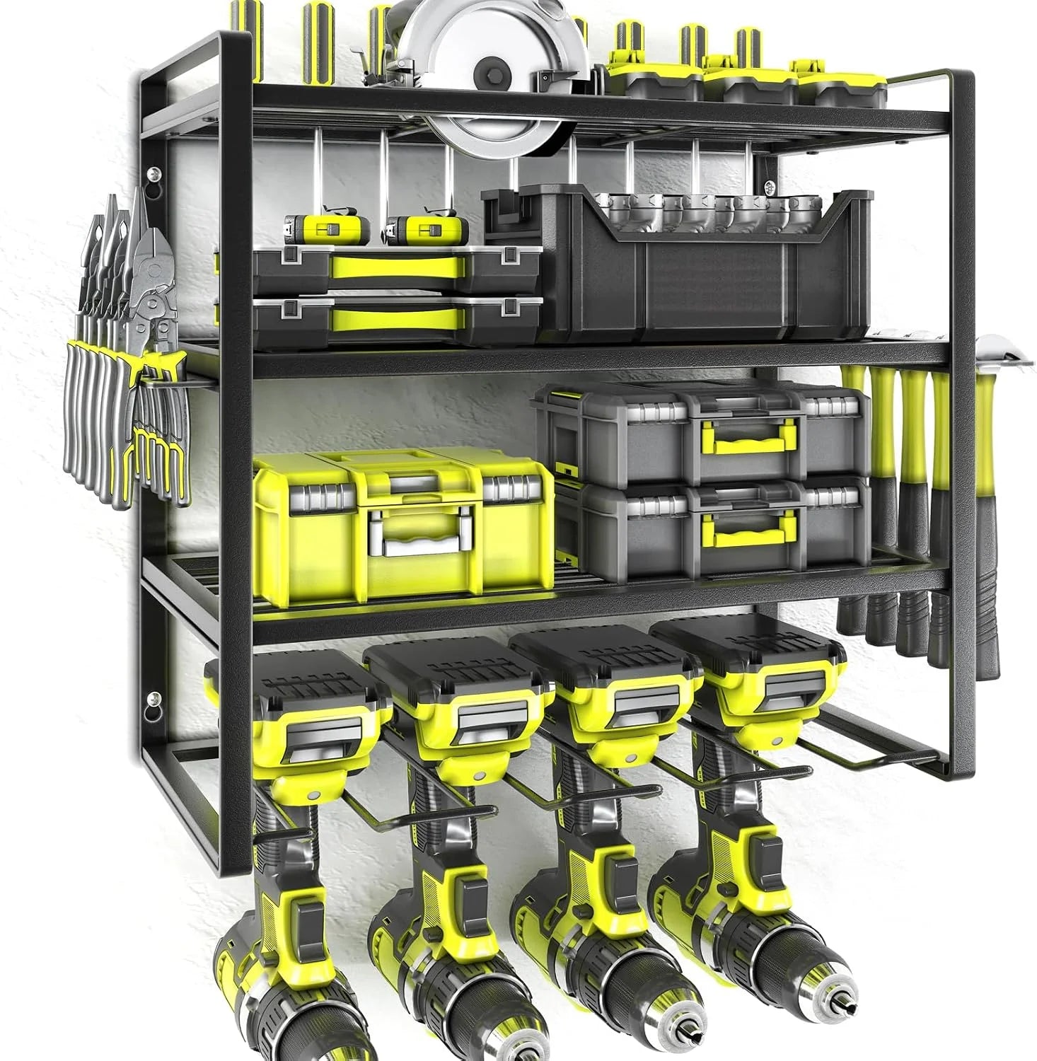 New Arrivals Power Tool Organizer Large 8 Drill Holder Wall Mount Heavy Duty Metal Tool Shelf with 12 Hooks Storage Rack for " For Garage - Image 5