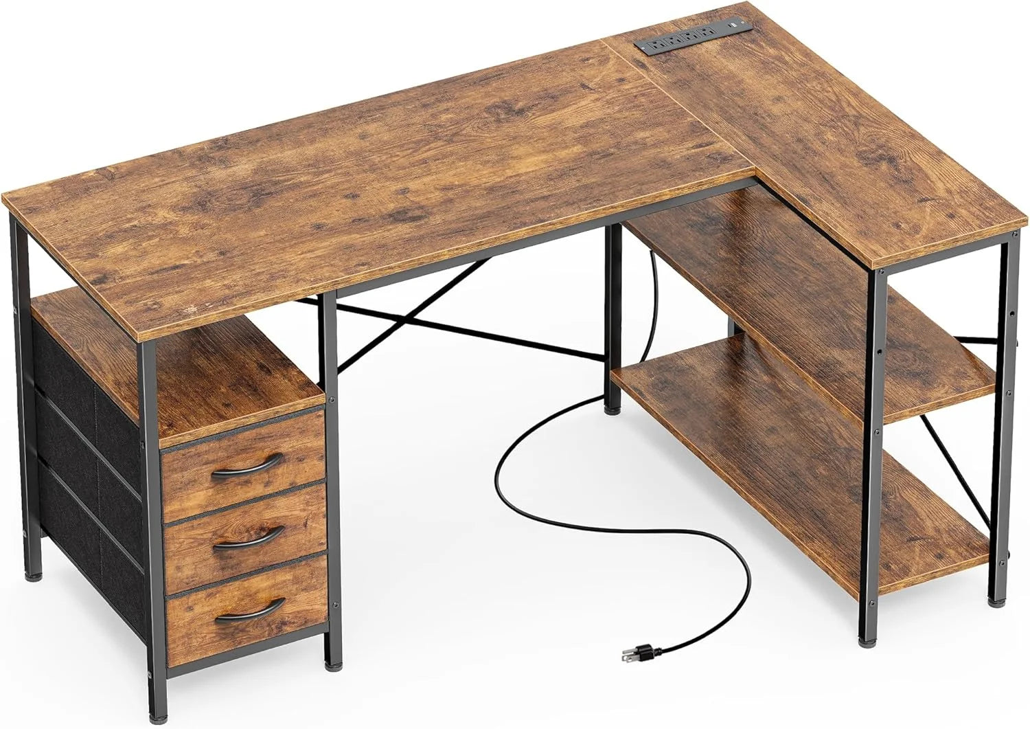 New Arrivals L Shaped Office Desk with Power Outlets, 47 Inch Computer Desk with 3 Drawers - Image 10