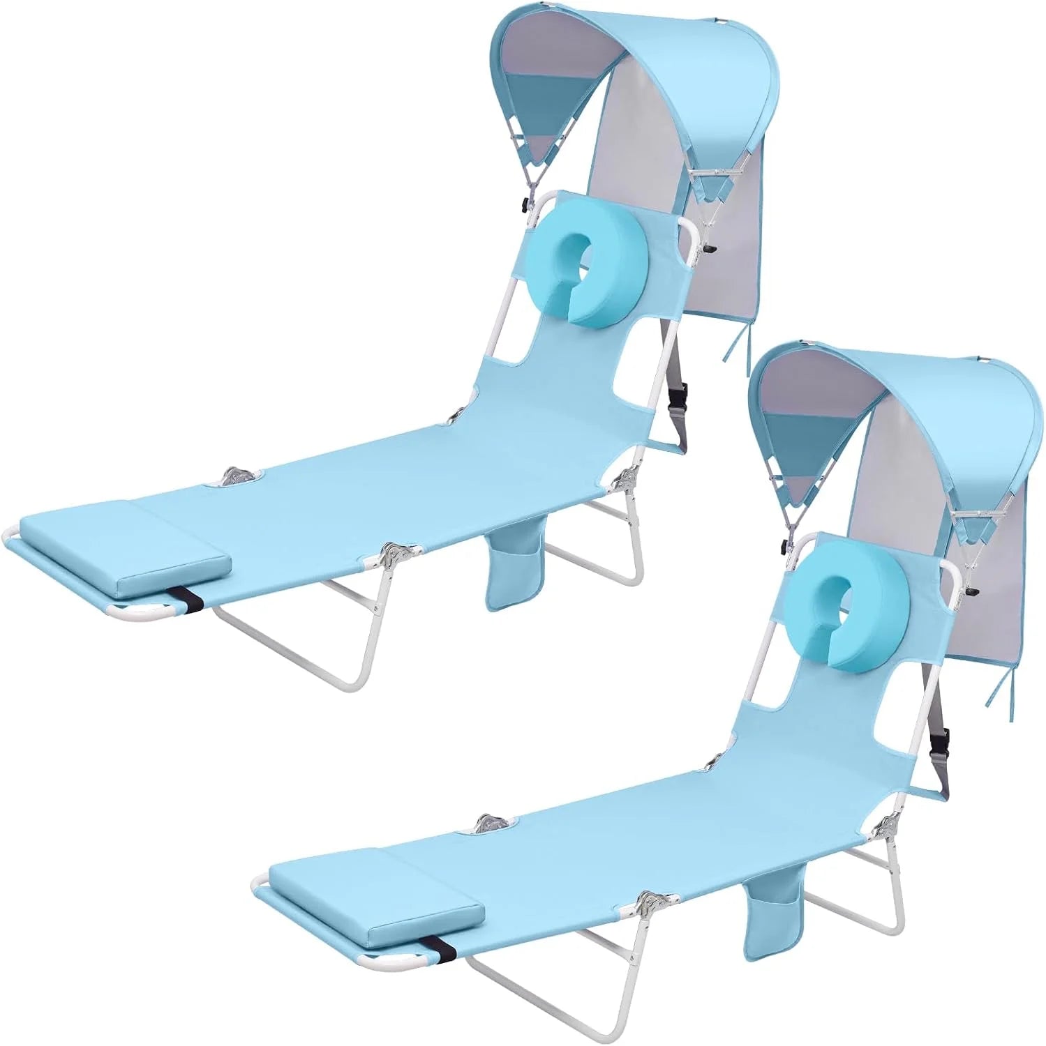 New Arrivals Beach Tanning Lounge Chair with Canopy Shade Face Hole Padded Adjustable Washable, 6 Position Layout Chair - Image 11