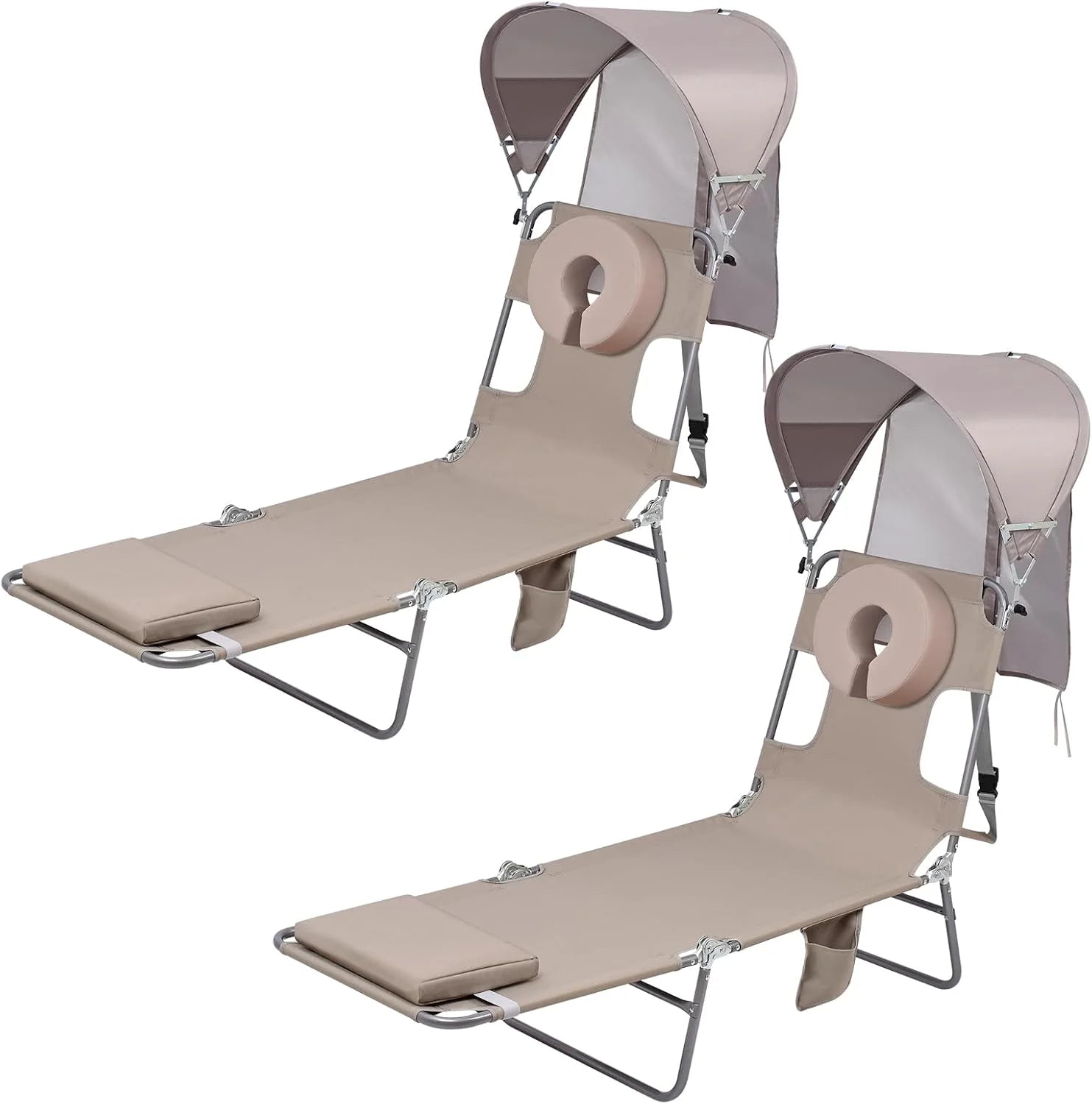 New Arrivals Beach Tanning Lounge Chair with Canopy Shade Face Hole Padded Adjustable Washable, 6 Position Layout Chair - Image 4