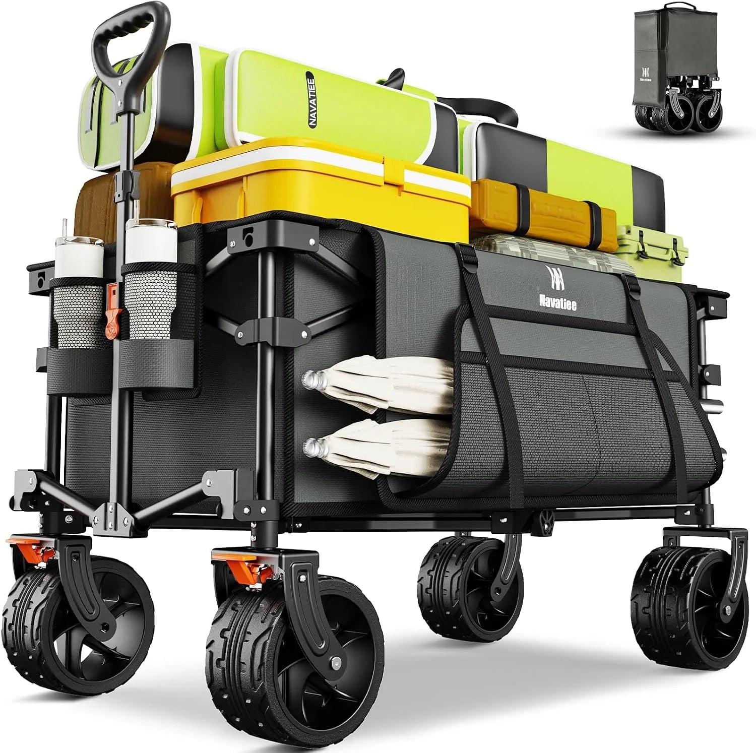 330Lbs Collapsible Folding Wagon, Beach Wagon Cart Heavy Duty Foldable with Big Wheels - Image 6