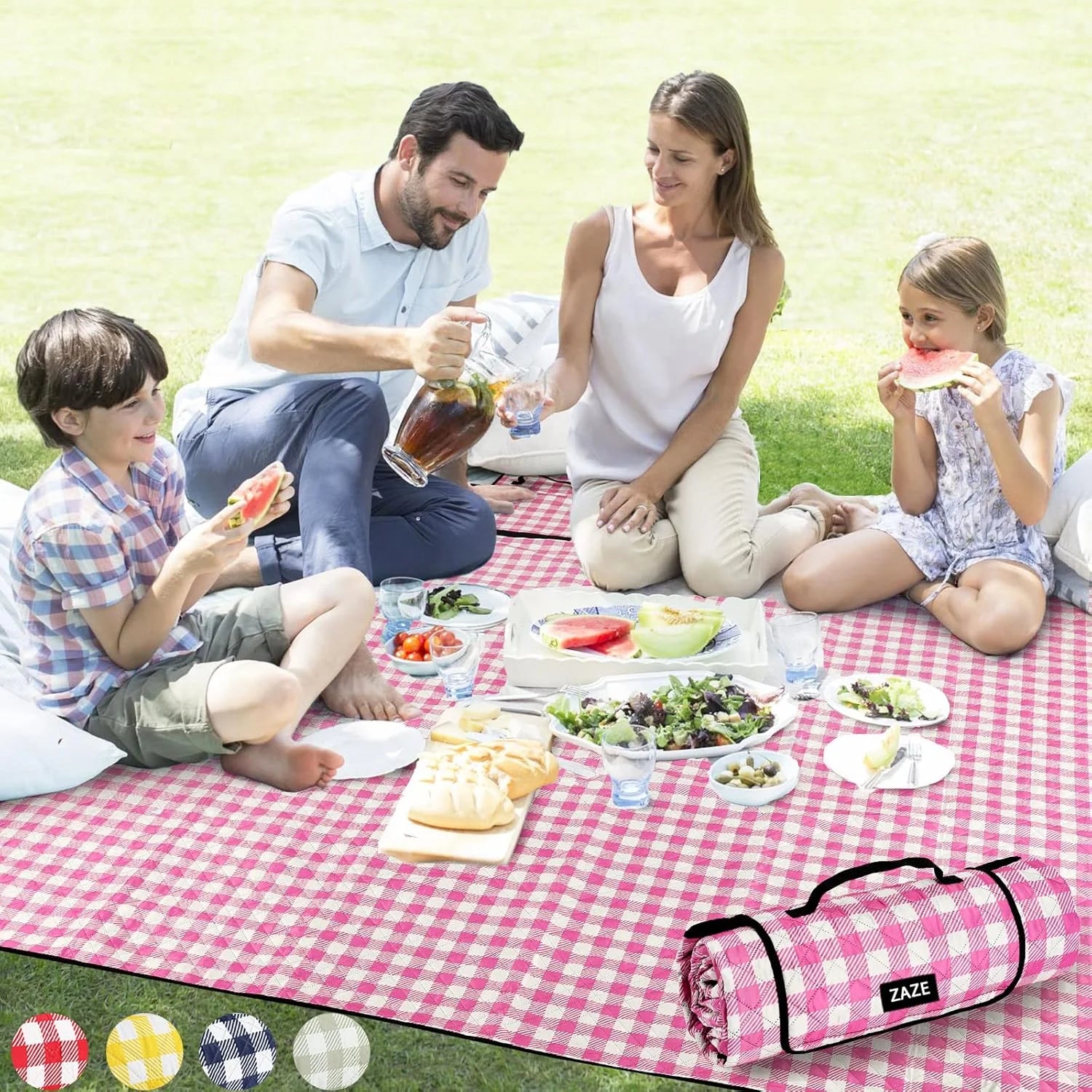 Extra Large Picnic Outdoor Blanket, 80鈥漻80" Waterproof Foldable Blankets Gingham Picnic Mat for Beach - Image 3