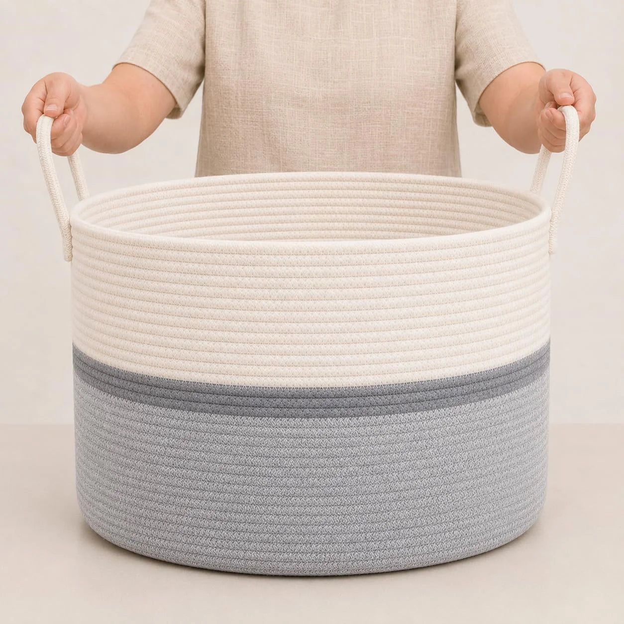 OrganiHaus Round Toy Basket & Blanket Basket, Cotton Rope 20×13, Full Honey, Round Cotton Rope Basket, 20×13 bifanuoyard - Image 22