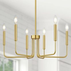 Alternative view of Yunnix 6 Light Champagne Bronze Chandelier, Farmhouse Chandelier for Dining Room Light Fixture Hanging bifanuoyard