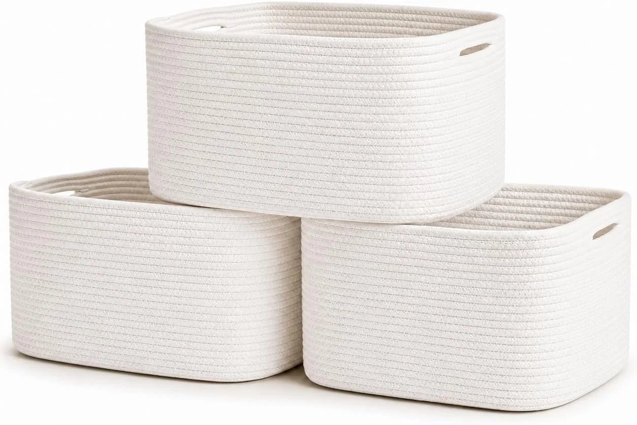 OrganiHaus Cotton Rope Baskets for Shelves, Set of 3, 15x9x10, Handwoven, a toy bin and organizer for towels bifanuoyard - Image 24