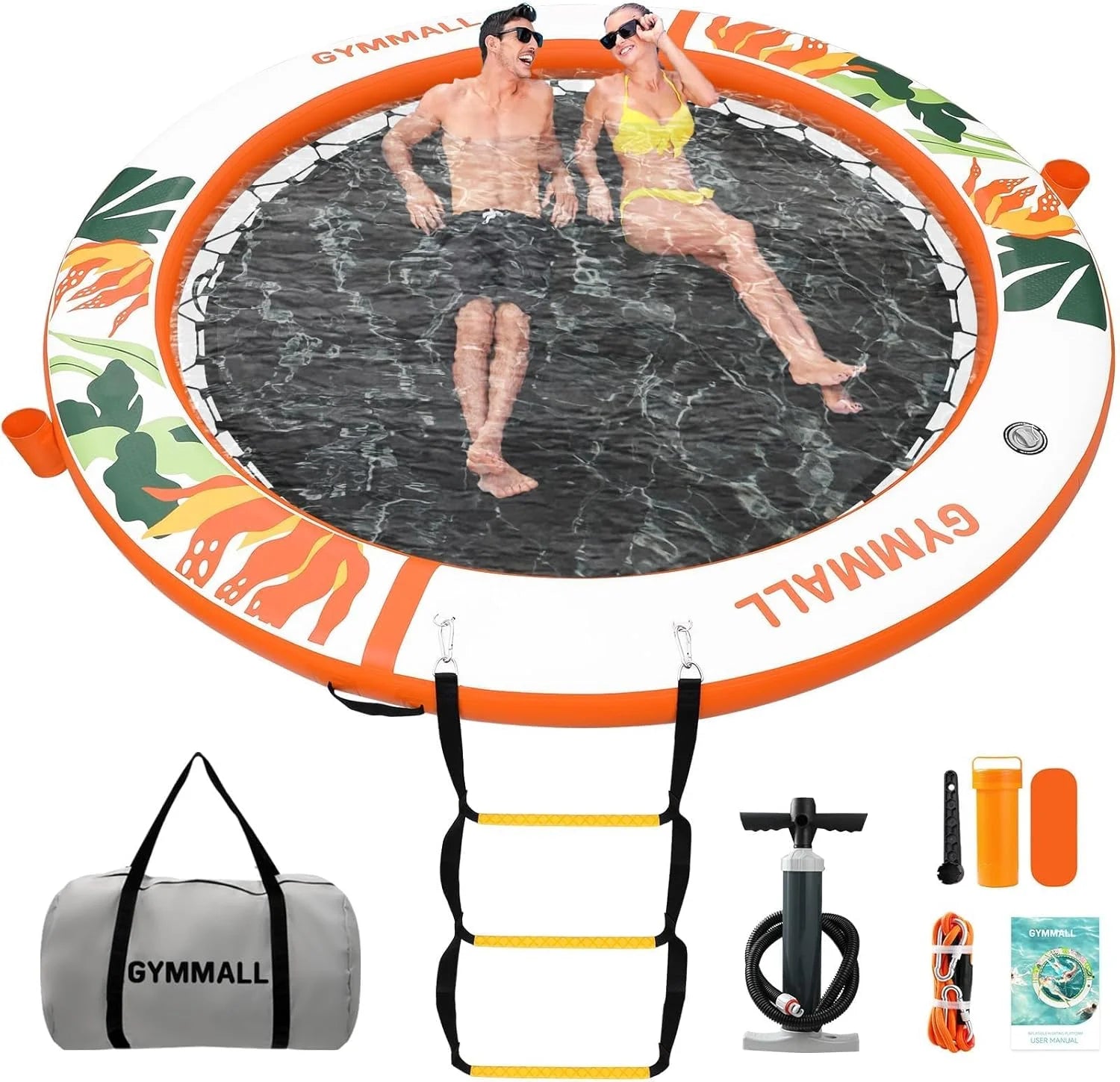 GYMMALL Inflatable Water Hammock Floating Dock 8 FT with Mesh, Tanning Pool Raft Round Ring for Adults bifanuoyard - Image 4