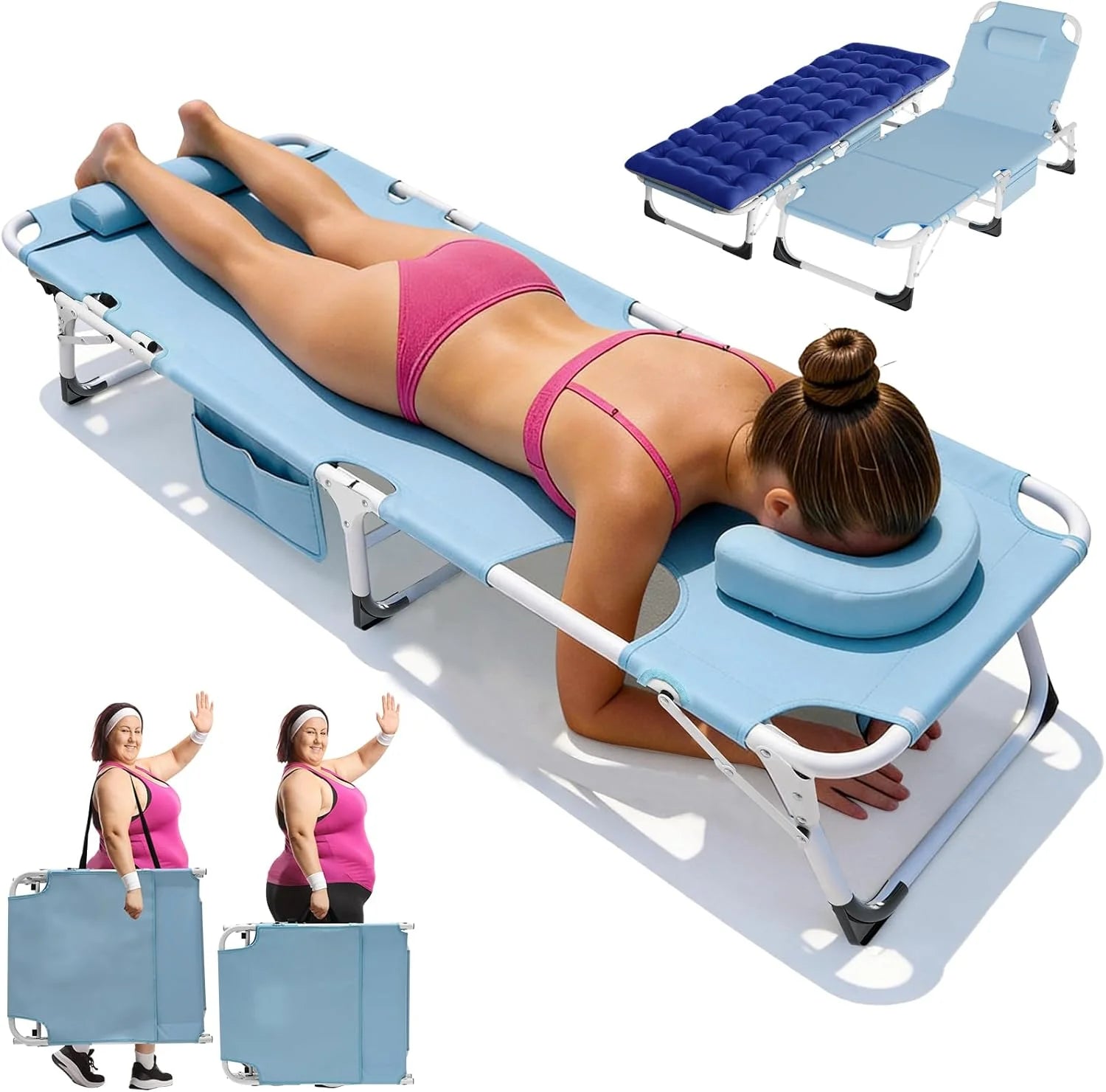 New Arrivals Heavy Duty Tanning Chair, Outdoor 5-Position Folding Chaise Lounge Chair with Pad, Portable Beach Lounge Chair - Image 3