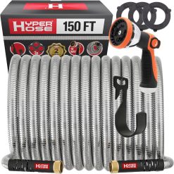 Best 100 ft Metal Garden Hose Set, No-Kink Durable 316 Stainless Steel, 10-Way Zync Spray Nozzle & Hook bifanuoyard