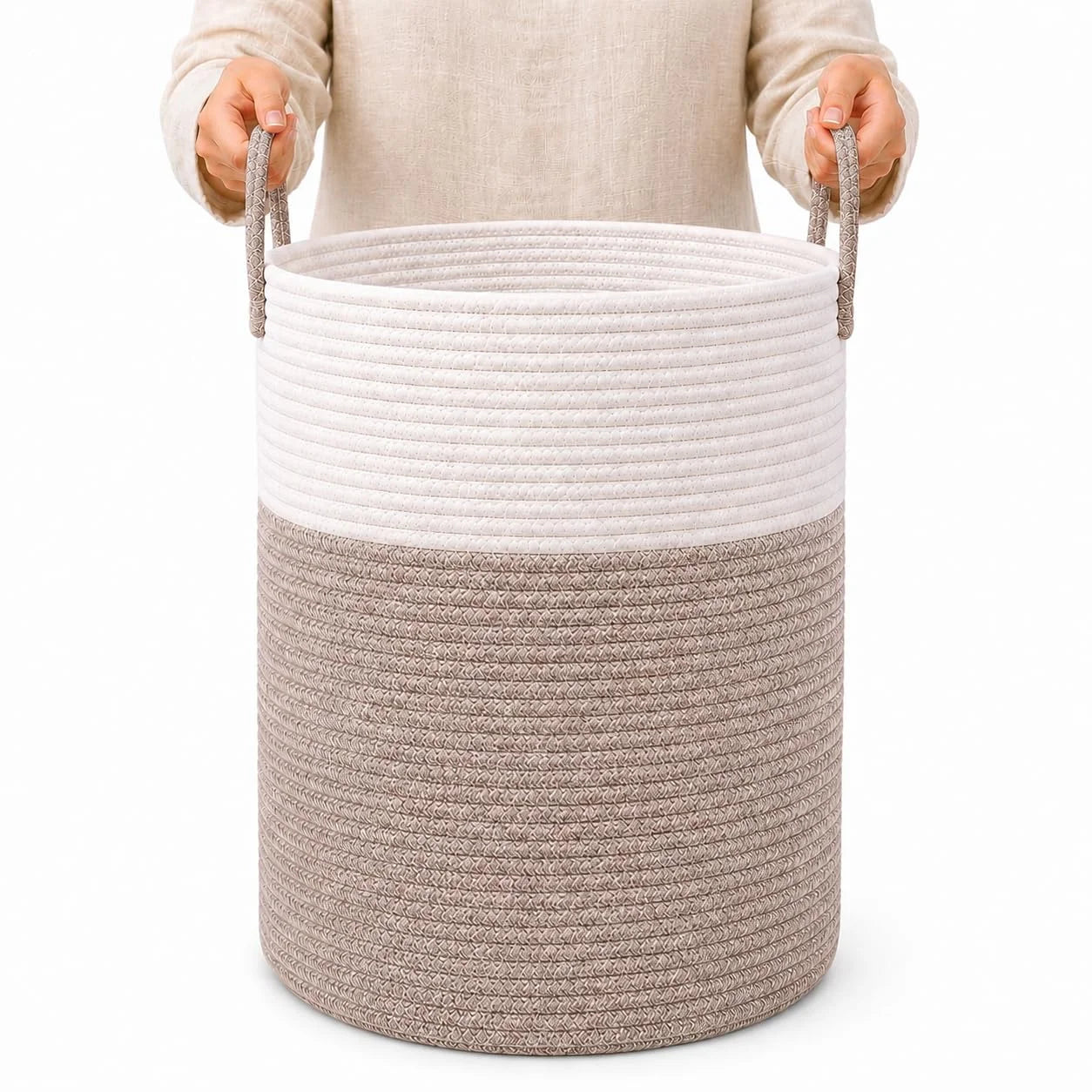 OrganiHaus Round Toy Basket & Blanket Basket, Cotton Rope 20×13, Full Honey, Round Cotton Rope Basket, 20×13 bifanuoyard - Image 26