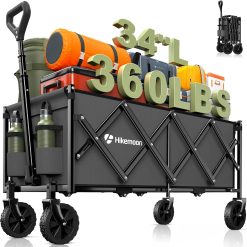 New Arrivals 34” Extra Long Folding Portable Wagon Cart, 120L 360LBS Black