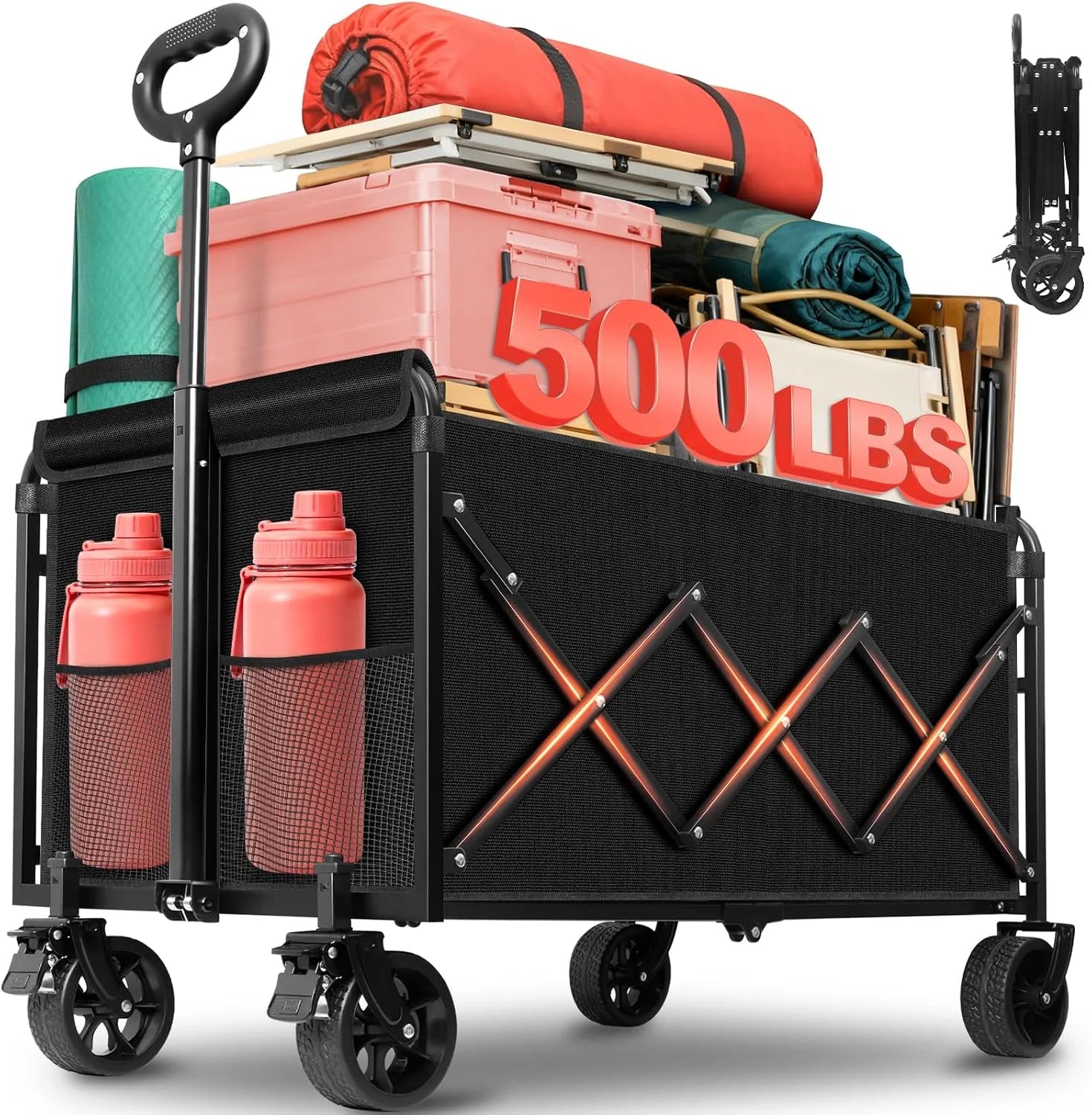 Wagons Carts Foldable " 280Lbs Collapsible Wagon Cart with Wheels Portable " Folding Wagon Lightweight for Camping - Image 3