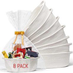 New Arrivals Small Woven Basket with Gift Bags and Ribbons, All 12x 8x 5, Empty Decorative Gift Chest Box, Cute Baby