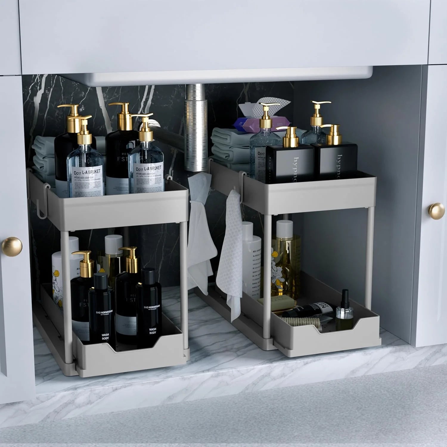 New Arrivals Sink Organizer 2 Pack, Bathroom Cabinet Organizer, 2 Tier Sliding Cabinet Basket Organizer Drawer, Baskets - Image 3