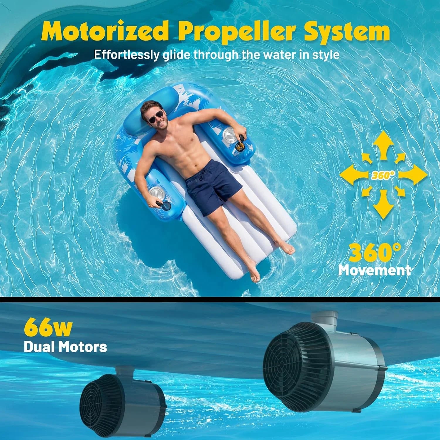 New Arrivals Inflatable Motorized Pool Floats for Adults, Rechargeable Pool Lounger with Dual Motors & 2 Storage - Image 2