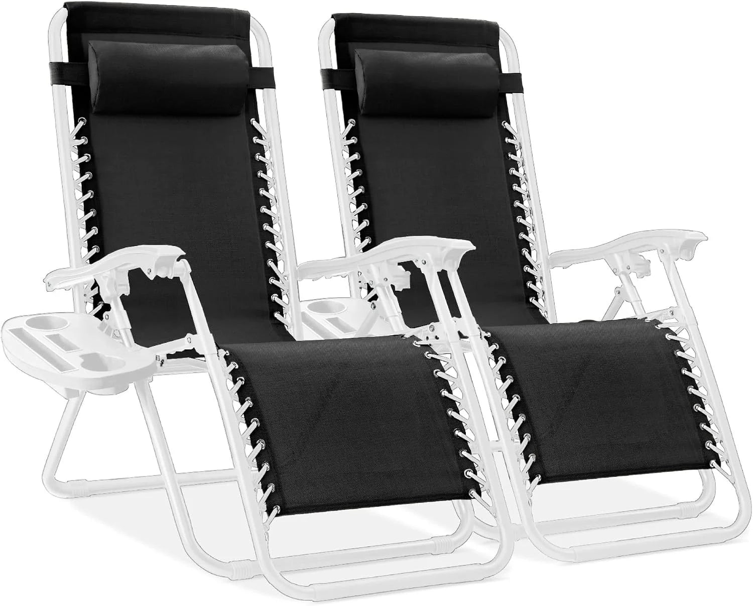 New Arrivals Choice Products Set of 2 Adjustable Steel Mesh Zero Gravity Lounge Chair Recliners w/Pillows and Cup Holder Trays - Image 12