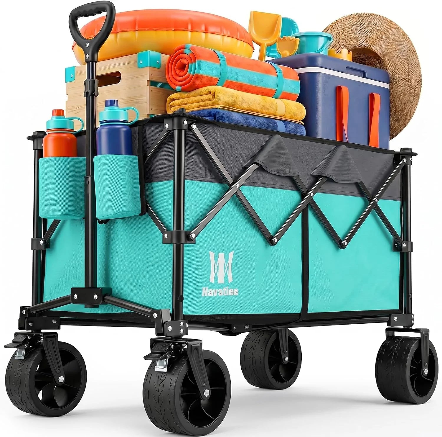 330Lbs Collapsible Folding Wagon, Beach Wagon Cart Heavy Duty Foldable with Big Wheels - Image 7