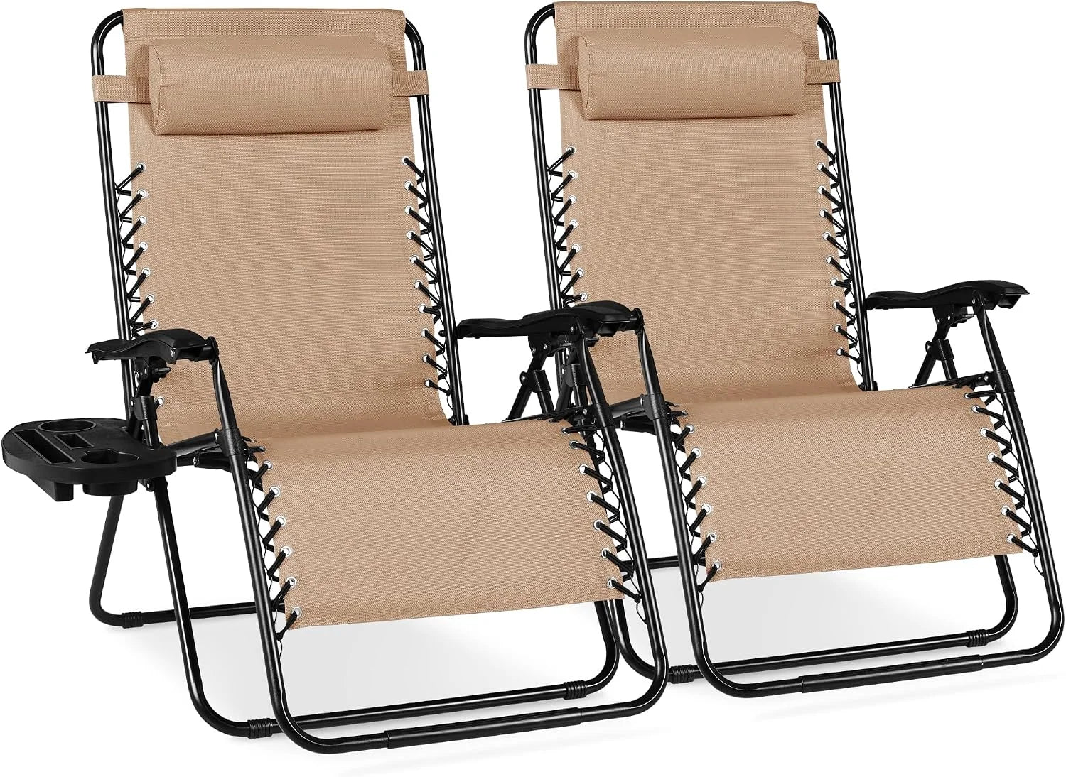 New Arrivals Choice Products Set of 2 Adjustable Steel Mesh Zero Gravity Lounge Chair Recliners w/Pillows and Cup Holder Trays - Image 11