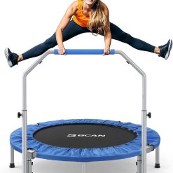 BCAN SP2 40/48 Foldable Mini Rebounder Trampoline for Adults, FED Fitness, 330/440 lbs Capacity, Adjustable Foam Handle bifanuoyard
