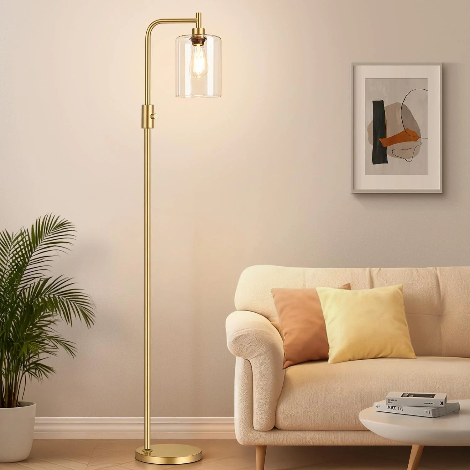 Dimmable Floor Lamp for Living Room with Clear Glass Lampshade, Bulb Included, 900LM, Arc Standing Tall Lamp for Bedroom bifanuoyard - Image 4