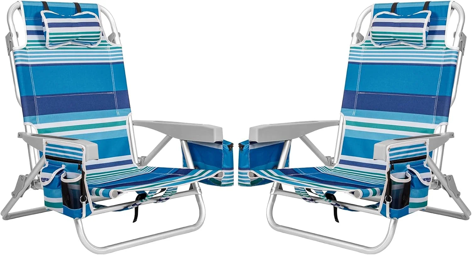 New Arrivals Aluminum Extra Wide 5-Position Lay Flat Folding Backpack Beach Chairs for Adults, with Cooler Bag - Image 2