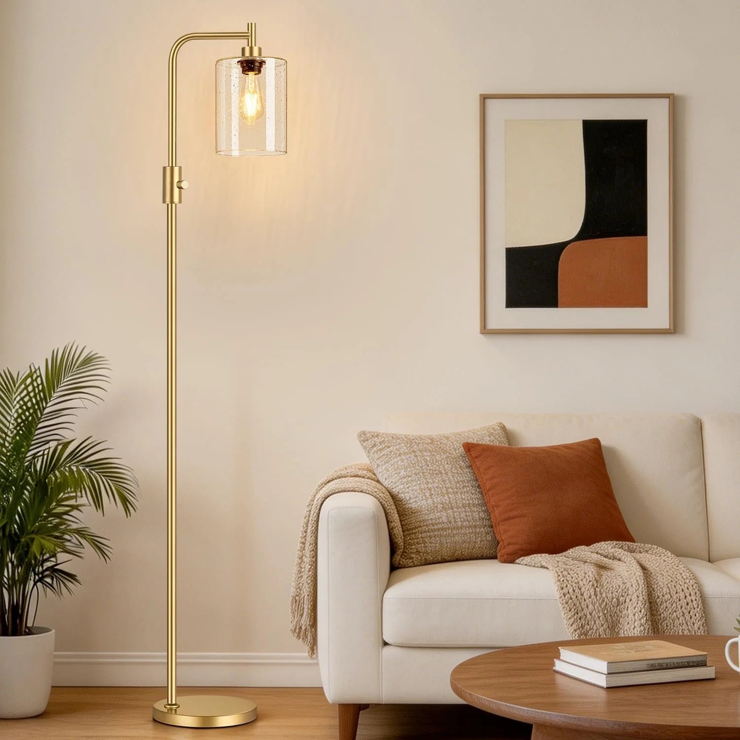 Dimmable Floor Lamp for Living Room with Clear Glass Lampshade, Bulb Included, 900LM, Arc Standing Tall Lamp for Bedroom bifanuoyard - Image 8