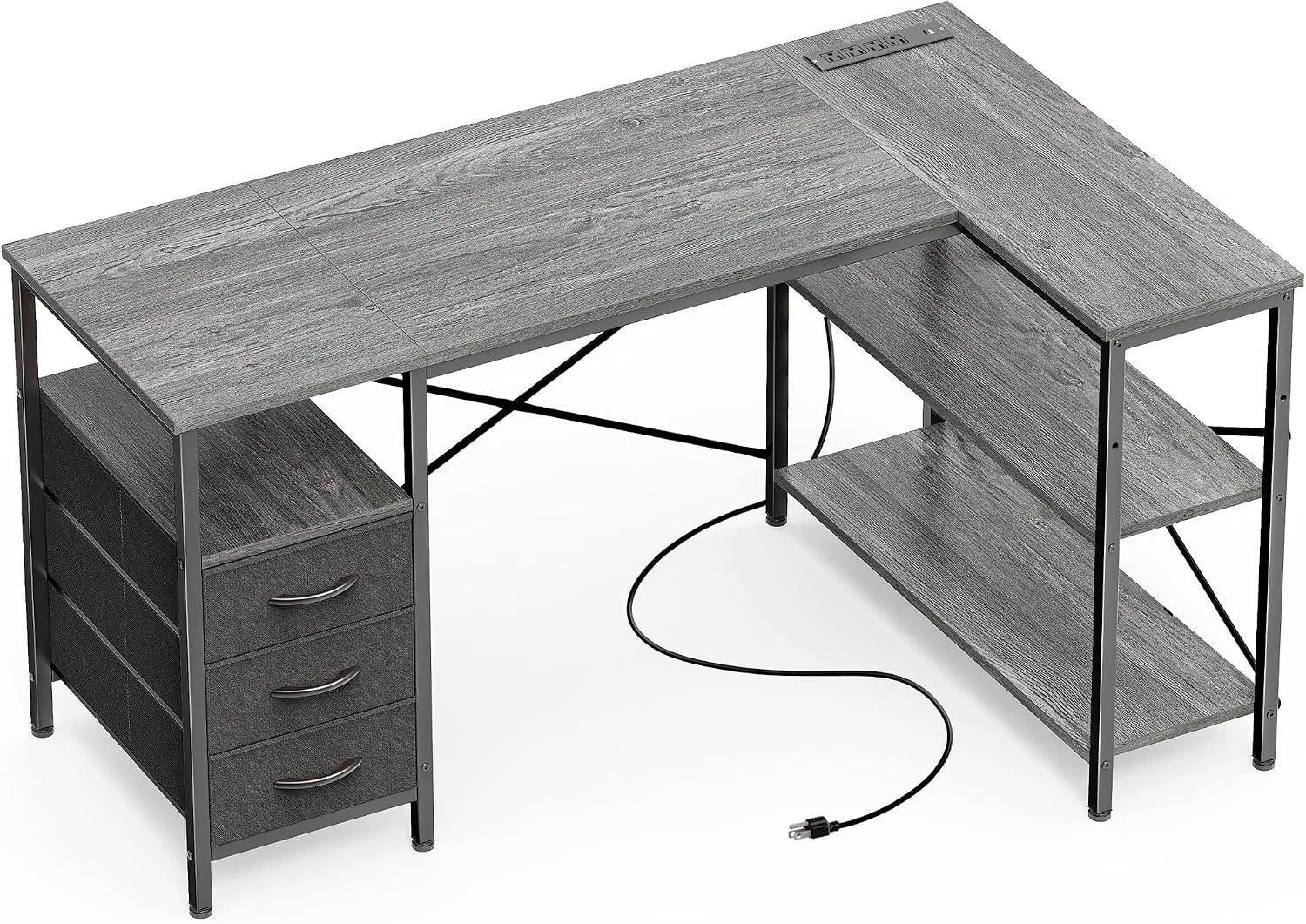 New Arrivals L Shaped Office Desk with Power Outlets, 47 Inch Computer Desk with 3 Drawers - Image 4