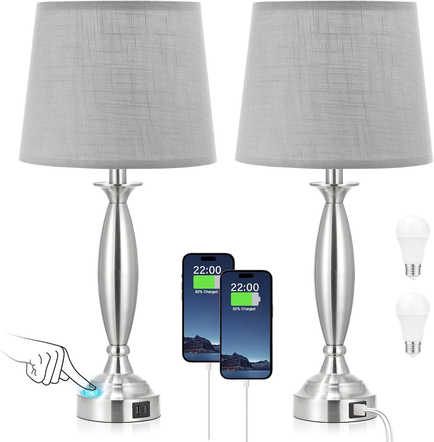 Seealle Touch Bedside Lamps for Nightstand Set of 2, Dimmable, Bulb Included bifanuoyard - Image 8