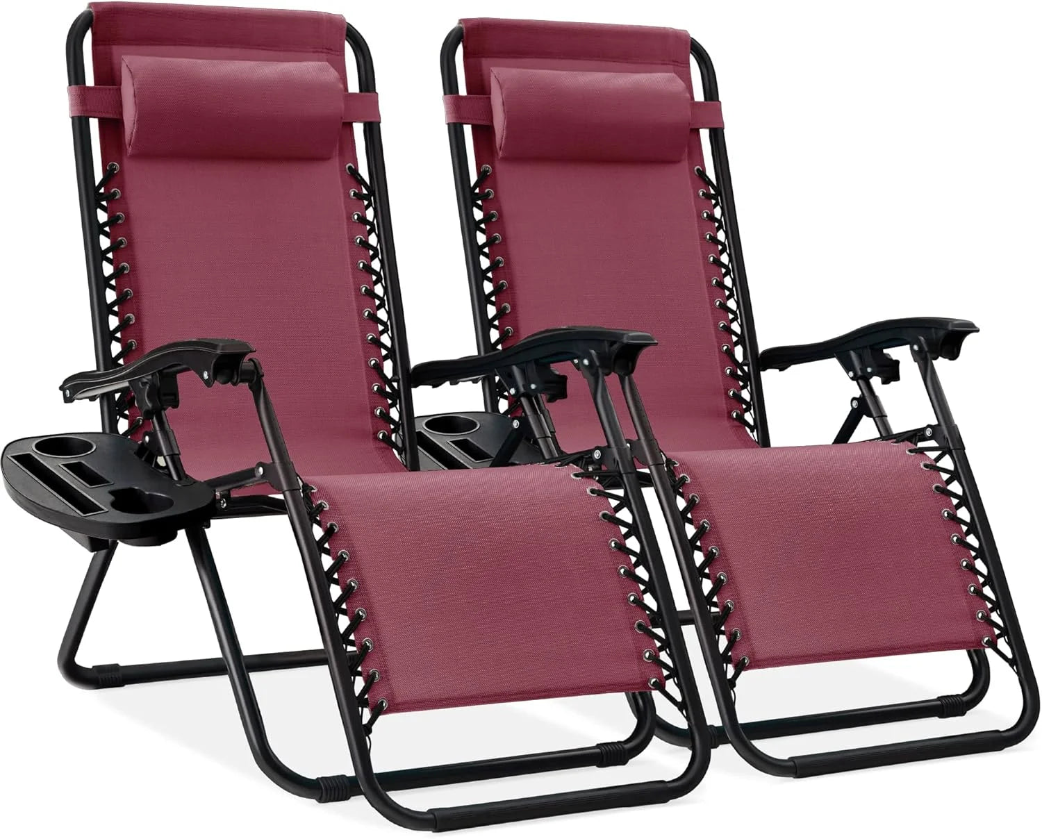 New Arrivals Choice Products Set of 2 Adjustable Steel Mesh Zero Gravity Lounge Chair Recliners w/Pillows and Cup Holder Trays - Image 42