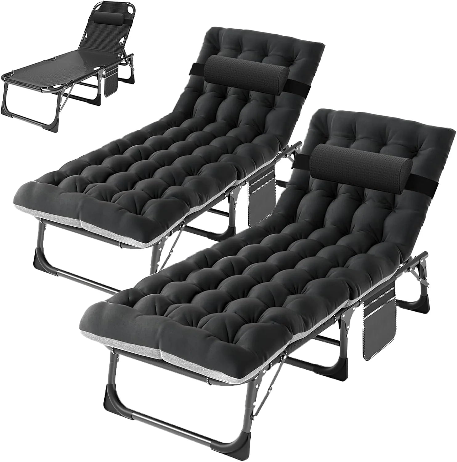 New Arrivals Heavy Duty Tanning Chair, Outdoor 5-Position Folding Chaise Lounge Chair with Pad, Portable Beach Lounge Chair - Image 9