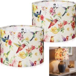 Alternative view of 2 Pack Chinoiserie Drum Lamp Shade 13 x 13 x 10 Inch Cream Linen Lampshade with Exquisite Bird Floral Lining