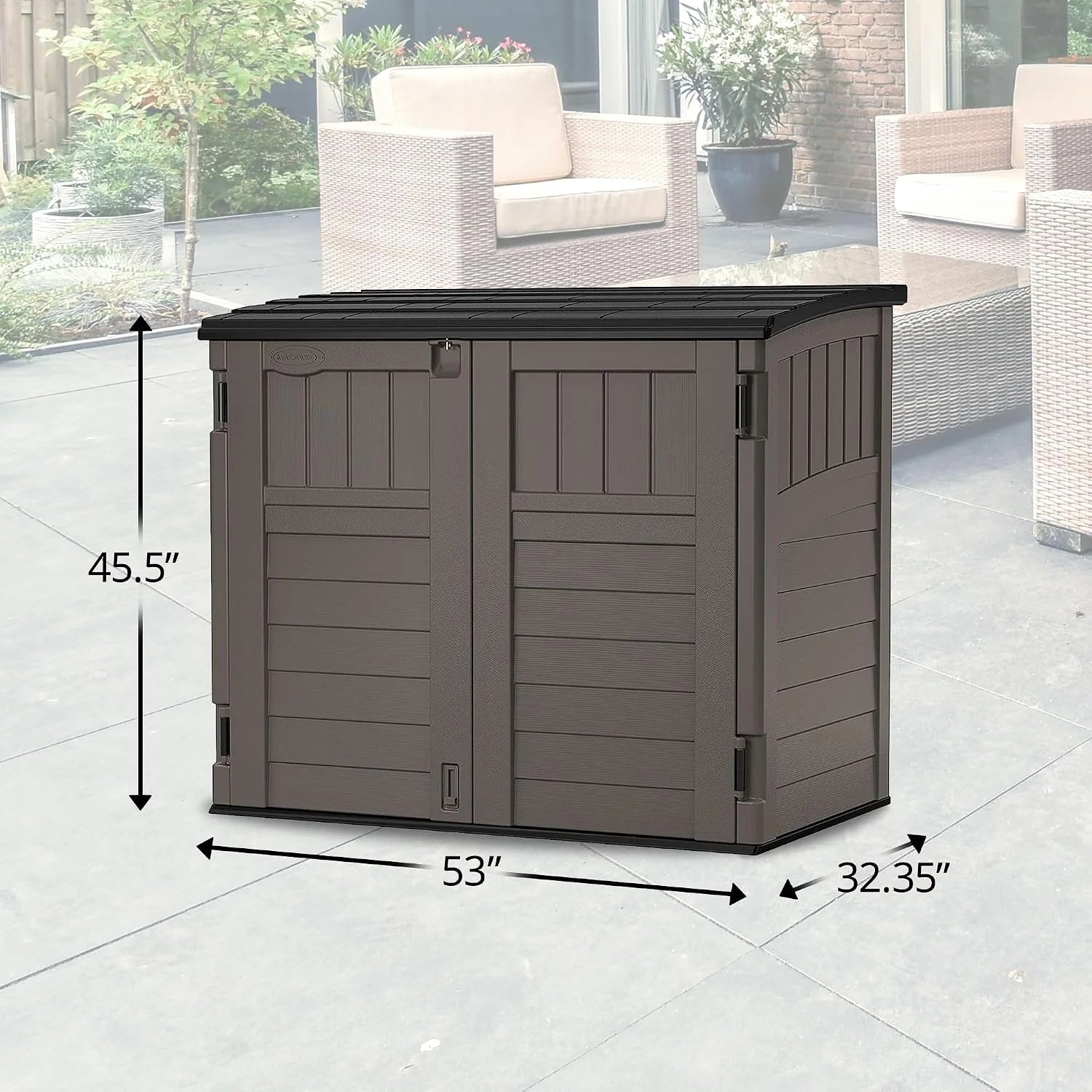 New Arrivals 34 Cu Ft Horizontal Storage Shed, Resin, Lockable, Stoney Black