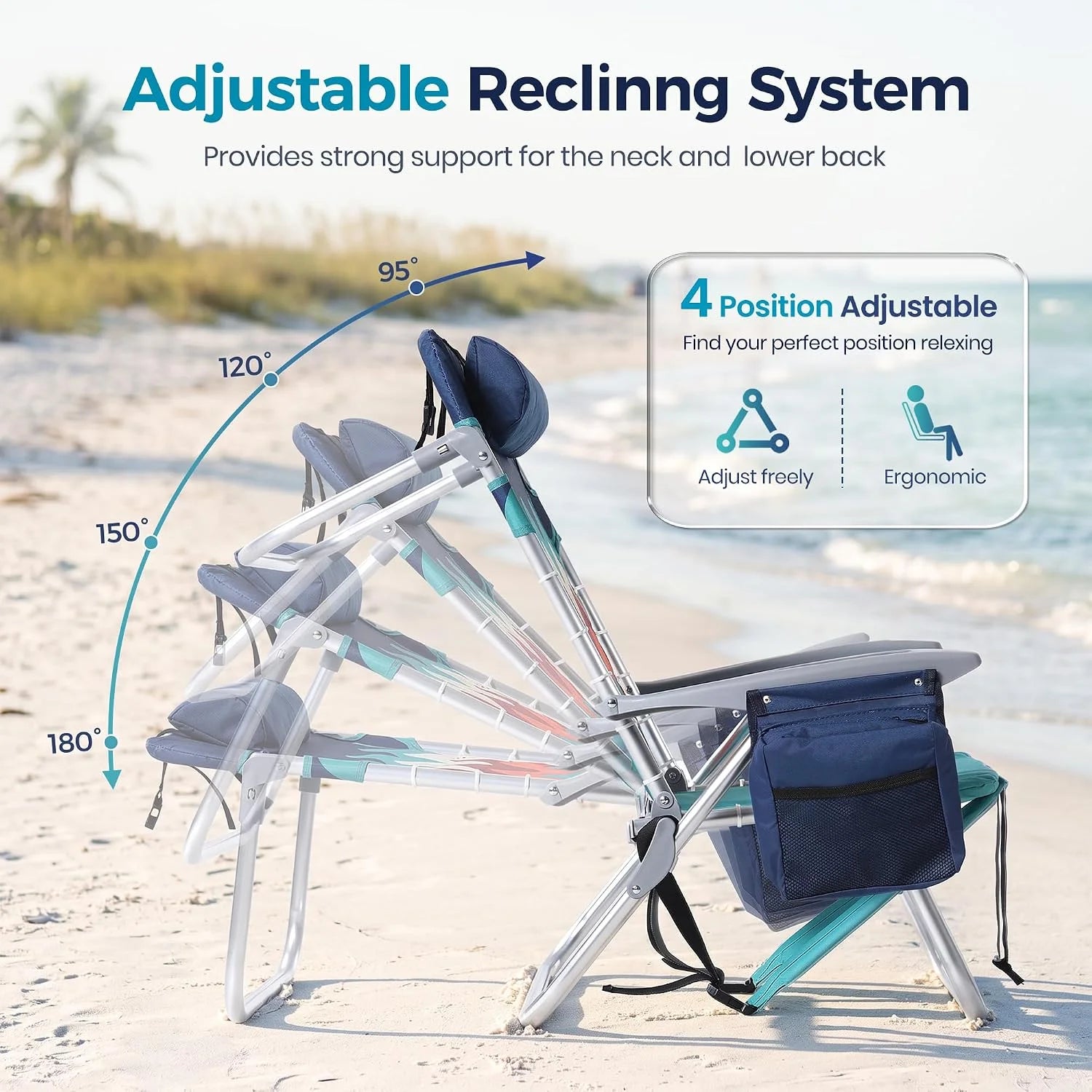 New Arrivals PARTY Backpack Beach Chairs 2 Pack Aluminum Lightweight Folding Reclining Beach Chairs, 4 Positions Classic Lay - Image 6