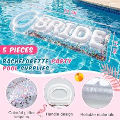 Alternative view of 5 Pcs Bachelorette Pool Floats Set, Bride Pool Party Decor: 72 Glitter Bride Raft Lounger & 4 Heart Swim Rings bifanuoyard