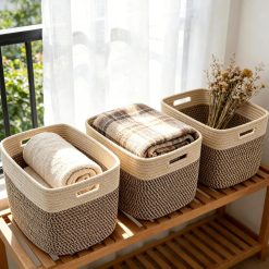 New Arrivals Woven Baskets, Storage Baskets for Shelves with Handles, 13.5×11×9.5 Closet Baskets, Nursery Organizer