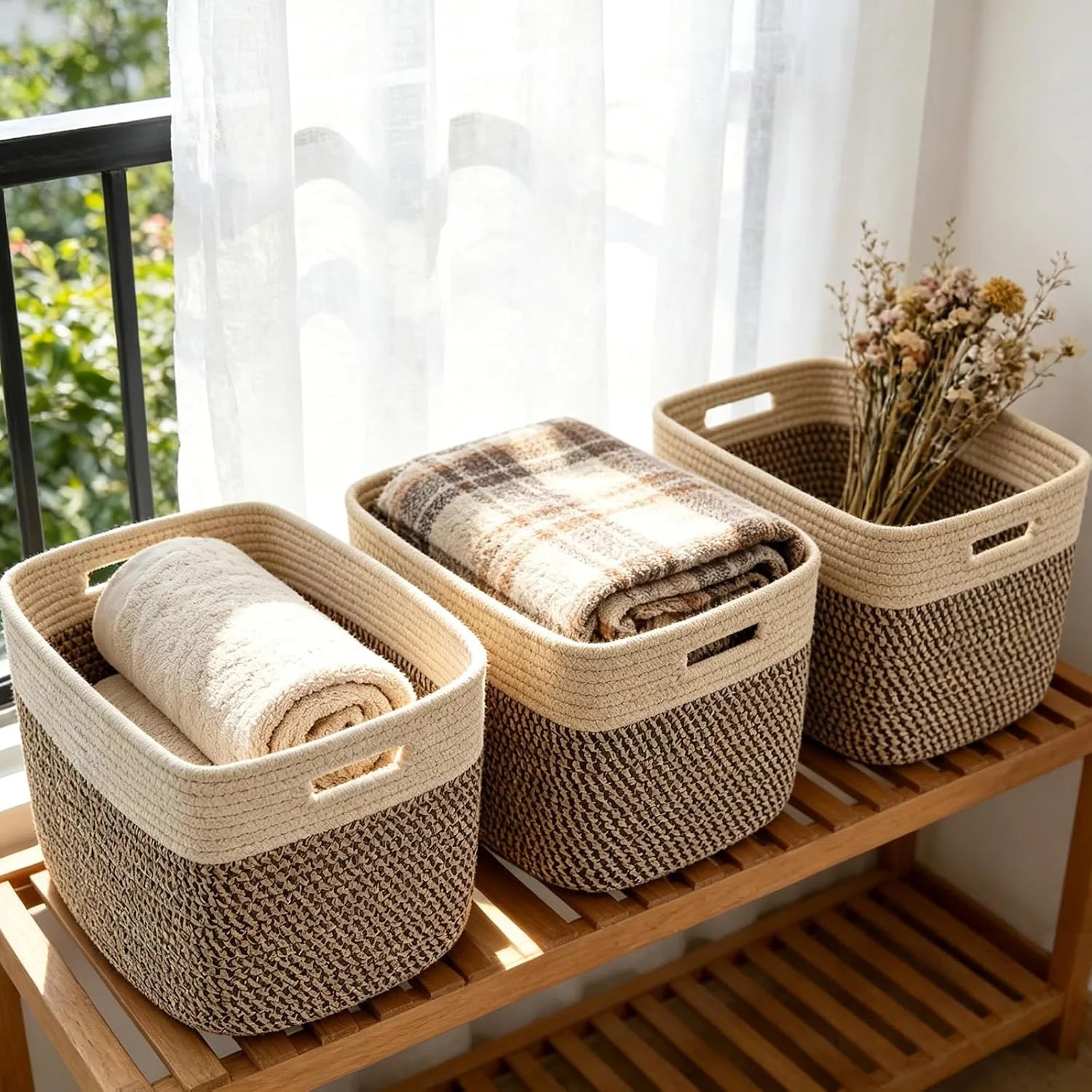 3 Pack Woven Baskets,Storage Baskets for Shelves with Handles, 13.5×11×9.5,Closet Baskets,Gift Basket,Nursery bifanuoyard