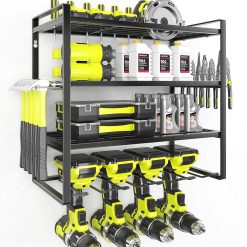 New Arrivals Power Tool Organizer Large 8 Drill Holder Wall Mount Heavy Duty Metal Tool Shelf with 12 Hooks Storage Rack for " For Garage