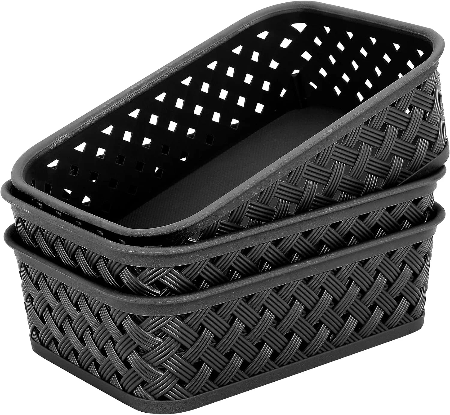 3 Pack Plastic Storage Baskets, Large, Grey, Durable Woven Plastic with Built-In Handles bifanuoyard - Image 6