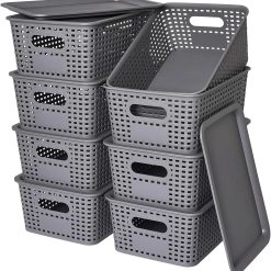 Plastic Storage Baskets with Lids for Organization, Stackable Storage bins, Storage Organizing Baskets